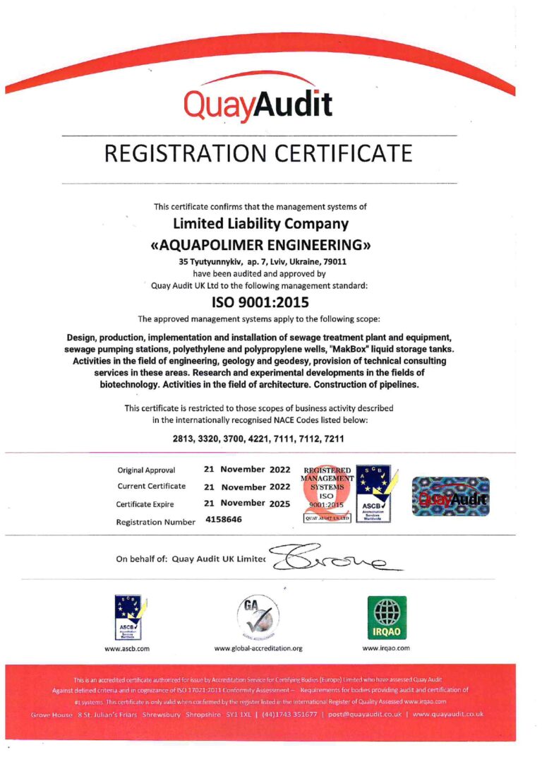 ISO certificate (English) Quality management system 9001 2015