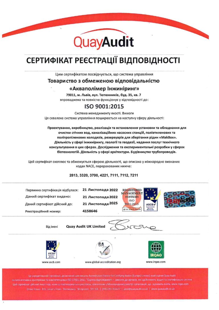 Сертификат ISO ДСТУ Система менеджмента качества 9001 2015